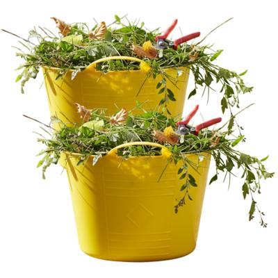 Flexibele kuip / emmer - 2x - geel - 15 liter - kunststof - 35 x 28 cm - met handvatten