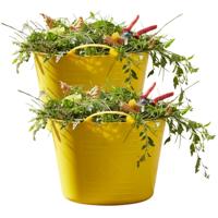 Flexibele kuip / emmer - 2x - geel - 15 liter - kunststof - 35 x 28 cm - met handvatten