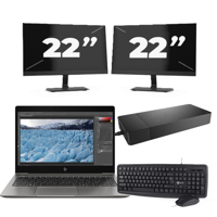 HP ZBook 14u G6 - Intel Core i7-8e Generatie - 14 inch - 16GB RAM - 256GB SSD - Windows 11 + 2x 22 inch Monitor