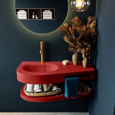 MONDIAZ RIVA 100cm Wastafel met planchet kleur Fire. Wastafel DULCET links 1 kraangaten kleur Fire. MONDIAZ RIVA 100cm Wastafel met planchet kleur Fire. Wastafel DULCET links 1 kraangaten kleur Fire.