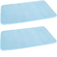 Gerimport Badmat - Set van 2x stuks - blauw - sneldrogend - 40 x 60 cm - rechthoekig - zacht