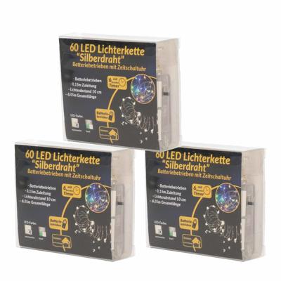 Kerstverlichting - 3x - LED warm wit - op batterij - 6 meter - timer - draadverlichting - lichtsnoer