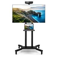 Verrijdbaar TV-Meubel voor Platte en Gebogen TV's van 32“ tot 70” tot 50 kg Verstelbare TV-Trolley met Wielen 2 Planken voor Camera en AV
