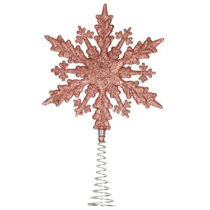 Kunststof kerstboom platte sneeuwvlok piek glitter donker roze/rose 20 cm - kerstboompieken