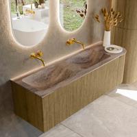 Badmeubel Mondiaz Kurve-Dlux | 145 cm | Meubelkleur Dusk | Wastafelkleur Oza | Solid surface | Dubbel / Links spoelbak | Zonder kraangat(en)