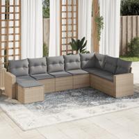 8-delige Loungeset met kussens poly rattan beige