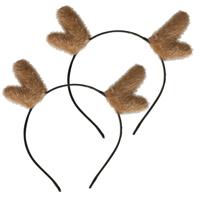 Rendier diadeem - 2x - gewei - bruin - 19 x 17 cm - haarband - kerstaccessoires