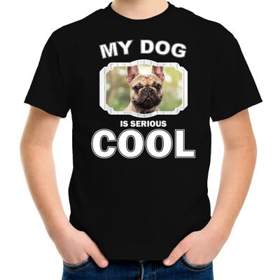 Franse bulldog honden t-shirt my dog is serious cool zwart voor kinderen