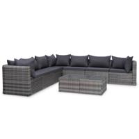 8-delige Loungeset met kussens poly rattan grijs