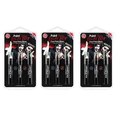 Paint Glow Schmink/make up stiften - 3x - 3 kleuren - voor gezicht/lichaam