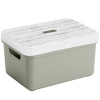Sunware Opbergbox/mand - lichtgroen - 13 liter - met deksel hout kleur - Opbergbox - thumbnail