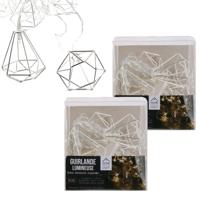 Home Deco Factory lichtsnoer - 2x - 10 diamant led lampjes - 175 cm - batterij - verlichting