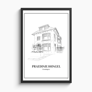 Illustratie van jouw huis Met Lijst A3 staand (30 x 42cm)