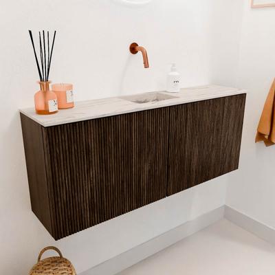 Toiletmeubel Mondiaz Joya Dlux | 100 cm | Meubelkleur Walnut | Faye wastafel Nata Wasbak Midden | Zonder kraangat(en)