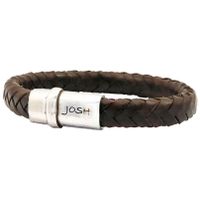 JOSH 9073-BRA-S-BR Armband leder-staal bruin-zilverkleurig 10 mm - thumbnail