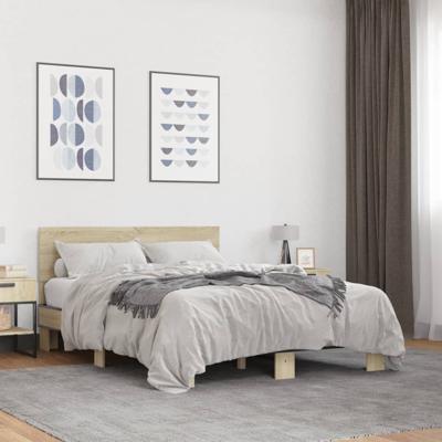 Bedframe bewerkt hout metaal sonoma eikenkleurig 140x200 cm