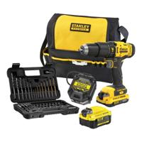 Stanley FATMAX SFMCD711DMA V20 KIT: 18V 1x2.0Ah 1x4.0Ah Schroefklopboormachine met 2 accu&apos;s en 50-delige accessoireset in softbag - SFMCD711DMA-QW