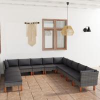 12-delige Loungeset met kussens poly rattan grijs