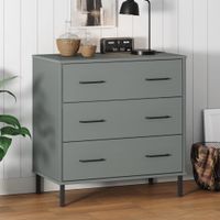 Dressoir met 3 lades OSLO 77x40x79,5 cm massief hout grijs - thumbnail