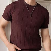 Bon&Bon Homme Men's Navy Blue Rib-Knit Short Sleeve Crew Neck Top Burgundy / XL