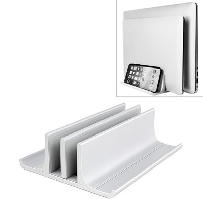 Universele draagbare aluminiumlegering dubbele sleuf breedte verstelbare laptop verticale opslag stand base (zilver)