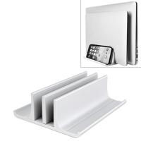 Universele draagbare aluminiumlegering dubbele sleuf breedte verstelbare laptop verticale opslag stand base (zilver)