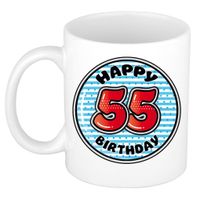 Verjaardag cadeau mok - 55 jaar - blauw - gestreept - 300 ml - keramiek