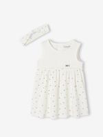 Jurk met bijpassende haarband babymeisje beige