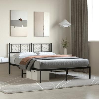 Bedframe met hoofdbord metaal zwart 140x190 cm