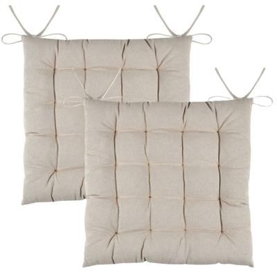 Stof Textile stoelkussens DUO - 2x - beige - 38 x 38 x 3.5 cm - touwtjes sluiting