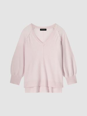 Raglan cashmere V-hals trui met gevlochten detail