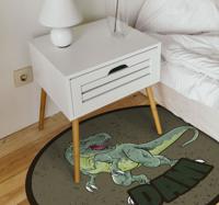 Groene achtergrond dino met naam vinyl tapijt