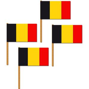 Grote zwaaivlag Belgie - Set van 4x stuks - 30 x 45 cm - polyester - Luxe - Belgie versiering - vlag