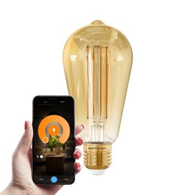 Smart E27 LED Filament Lamp - 7 Watt 806 lumen - ST64 Amberkleurig glas - 1800-3000K Dimbaar - Edison lamp