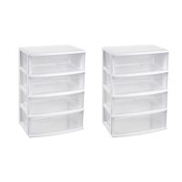 2x stuks ladekast/organizer met 4 lades wit/transparant 40 x 56 x 80 cm - thumbnail