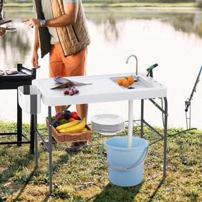 Opvouwbare Visreinigingstafel met Spoelbak & Rooster en Kraan Fileertafel Wit