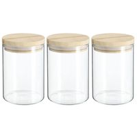 3x stuks voorraadbussen/voorraadpotten 0,6L glas met houten deksel