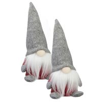 2x stuks pluche gnome/dwerg decoratie poppen/knuffels met grijze muts 18 cm