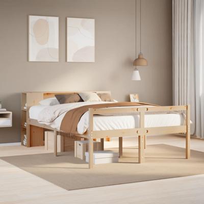 Bed met boekenkast zonder matras massief grenenhout 140x190 cm