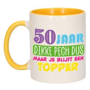 Verjaardag cadeau mok 50 jaar - geel - dikke pech dus - 300 ml - Abraham/Sarah