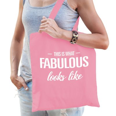 Verjaardagscadeau tas - fun tekst - fabulous - roze - katoen - 42 x 38 cm Verjaardagscadeau tas - fun tekst - fabulous - roze - katoen - 42 x 38 cm
