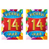 Verjaardag deurposter - 2x - 14 jaar - multi - 59 x 84 cm - leeftijd feestartikelen