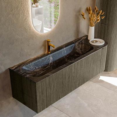 Badmeubel Mondiaz Kurve-Dlux | 145 cm cm | Meubelkleur Shadow | Wastafelkleur Lava | Solid surface | Wasbak links zijde spoelbak | 1 kraangat