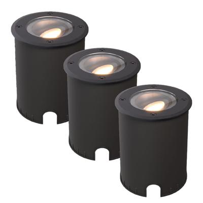 Set van 3 Lilly dimbare LED Grondspot - Kantelbaar - Overrijdbaar - Rond - 2700K warm wit - IP67 waterdicht - 3 jaar garantie - Zwart