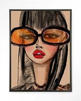 Urban Cotton Wandkleed 'Sunny Orange' 80 x 110cm in Floating Frame - black