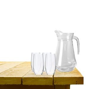 Excellent Houseware karaf schenkkan glas 1000 ml met 4x stuks waterglazen