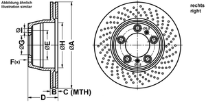Remschijf ATE, Remschijftype: Geperforeerd / Geventileerd, Inbouwplaats: rechts, u.a. für Porsche