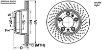 Remschijf ATE, Remschijftype: Geperforeerd / Geventileerd, Inbouwplaats: rechts, u.a. für Porsche