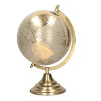 Decoratie wereldbol/globe goud/grijs op metalen voet 22 x 34 cm   -