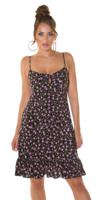 Trendy zomer mini jurkje met bloemen-print zwart - thumbnail